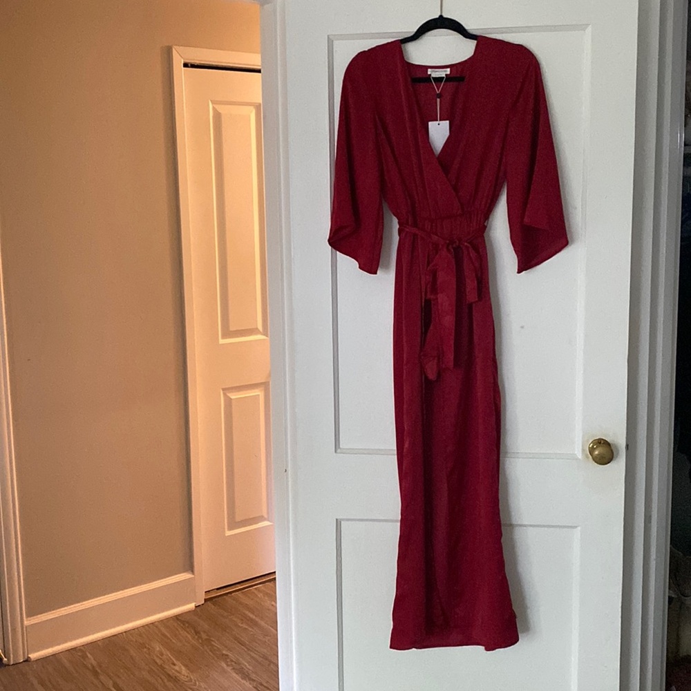 Red silk romper